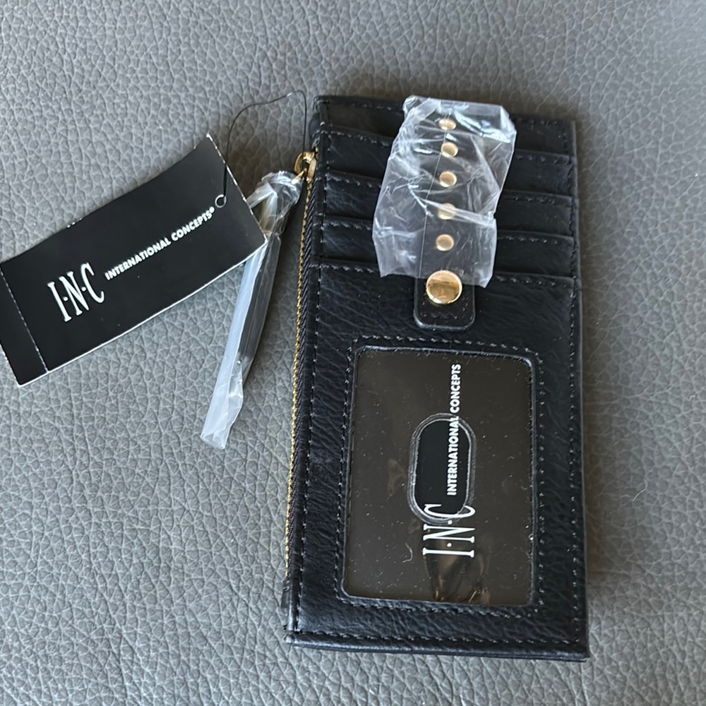 INC Black Card Holder with Gold Accents